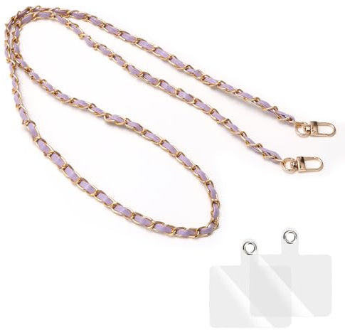 Miunpri Cadena para teléfono móvil con 2 parches de repuesto, piel sintética y aluminio, correa universal, cometa larga, antipérdida, correa larga para la mayoría de smartphones, B:púrpura, 120 cm