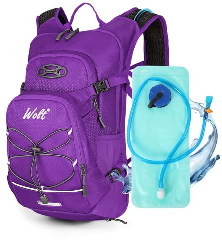 WOLT Hydration Backpack 18L Hiking Water Backpack with 2L Water Bladder for Men Women, Hydration Pack for Running Cycling Biking and Climbing (Purple)