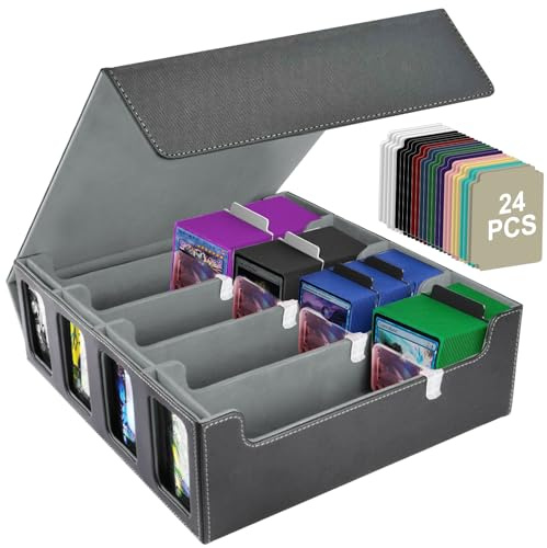 Aolso boîtes de rangement pour cartes à collectionner, Deck Box pour cartes Magic The Gathering, cartes à collectionner Boîte 3000+ cartes simples, Game Card Deck Case Box(Noir avec gris)