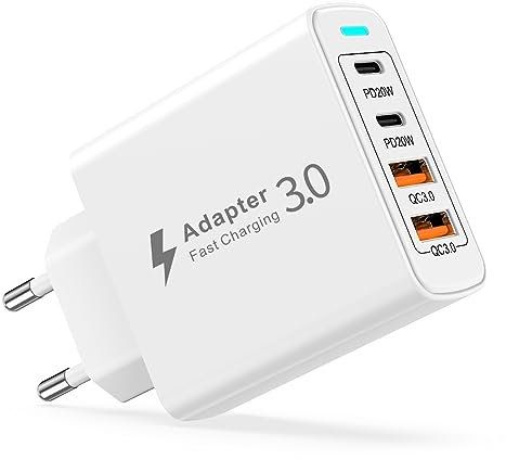 Cargador USB C 40W, 4 Puertos Enchufe USB C Cargador Tipo C Carga Rapida PD&QC3.0, Enchufe Multiple Adaptador Movil Carga Rapida para iPhone 17 16 16e 15 14 13 12 11 Pro X, Samsung S25 Ultra