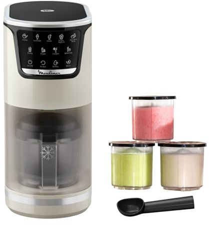 Moulinex Dolci, Gelatiera con 10 Programmi per Gelato, Sorbetto, Yogurt, Cocktail e Tanto Altro, Capacità Fino a 1,4L, con Tecnologia 1-Step Perfector, Pulizia Automatica, Colore Rise, MJ604A