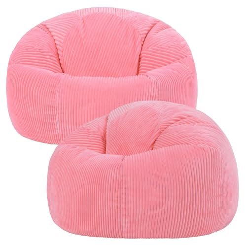 icon Kingston Cord Bean Bag, Bubblegum, Set of 2, Large Adult Bean Bag Chair with Filling Included, Comfy Chair, Pouffe Footstool, Living Room Furniture, Bedroom Furniture