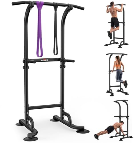 RELIFE REBUILD YOUR LIFE Power Tower Pull-ups Dips Height Adjustable Multi-Function Home Exercise Machine Power Station Pull-Up Bar Dip Station Push-up Handle