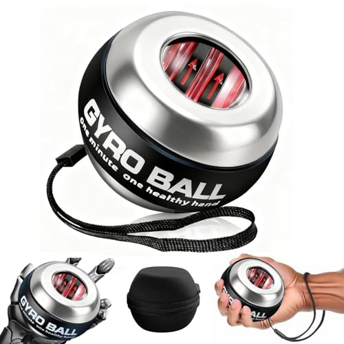 2026 New Curaball Hand Exerciser, Gyro Ball Wrist Exerciser, Metal Hand & Forearm Strengthener With Led Lights, Gyroscopic Ball, TorqueBall, PowerBall for Stronger Arms, Wrists and Fingers (with Ball Bag) (Black)