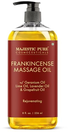 MAJESTIC PURE Frankincense Scar & Stretch Massage Oil for Massage Therapy- Refreshing and Relaxing- Natural Oils with Frankincense Essential Oil- All Skin Types- Men and Women Massage Lotion- 8 fl oz