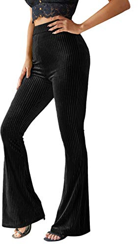 Floerns Women's Velvet Elastic Waist Flare Leg Palazzo Long Pants Trousers Black XL