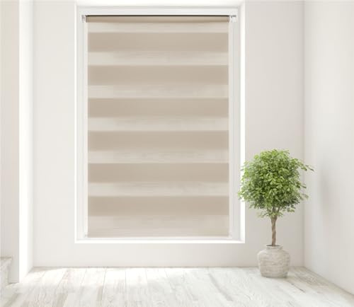 Caecus Taupe Day and Night Zebra Roller Blind Dual Layer Fabric Aluminium Rail Easy Fit Home Office Bedroom Kids Room Easy Fit 180cm Width x 160cm Drop