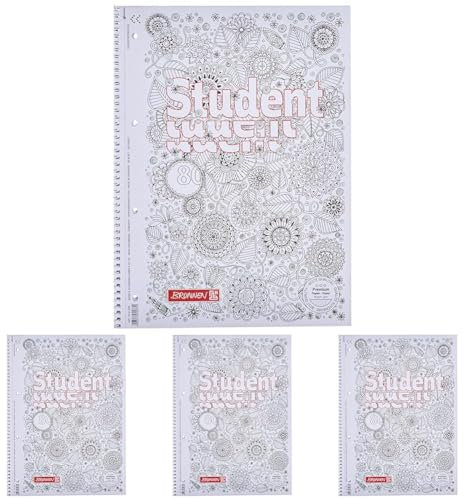 Brunnen 1067427 Notizblock/Collegeblock Student Zenart (A4, kariert Lineatur 28, 90 g/m², 80 Blatt) (Packung mit 4)