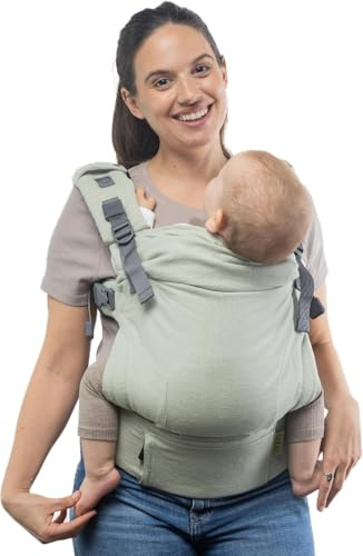 Boba X Baby Carrier Newborn to Toddler - Adjustable Front and Backpack Carrier Petite to Plus Size 7-45 lbs, Ergonomic Baby Carrier with Crossable Straps - Breathable Linen Blend - Linen Willow
