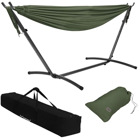 ML-Design Hamaca Doble con Estructura de Acero Caqui Espacio para 2 Personas Silla Colgante XXL con Soporte y Bolsa de Transporte Incluida Balancín de Interior y Exterior Adecuado para el Jardín