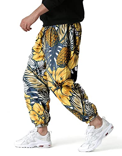 Herr bomull 3D-tryckt träningsoverall underdel elastisk midja hippie bloomers lastbyxor loungebyxor strand promenader löpning jogging träningsbyxor, X-10, 3XL