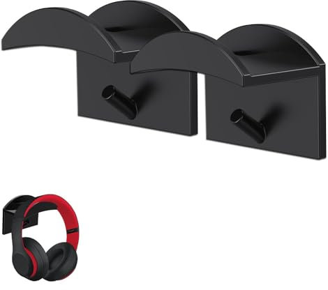 Soporte para auriculares, soporte para auriculares sin perforación, soporte de pared con gancho para auriculares, soporte para auriculares, para auriculares para juegos, 2 piezas (negro)