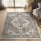 TOPICK Teppich Wohnzimmer 150x210cm Vintage Leicht und dünn，Waschbarer Boho Kurzflor Groß Distressed Weicher Outdoor rutschfeste Carpets Badezimmer Küche Schlafzimmer Braun