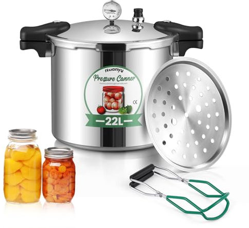 Huanyu 22L Pressure Canner with Pressure Gauge and 15PSI Pressure Weight Can Sterilizer with Alloy Base Compatible for Induction and Gas Stoves Pressure Canners for Canning