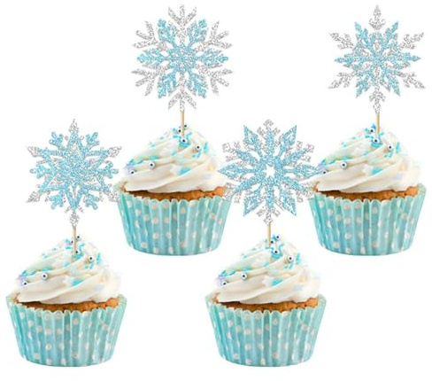 Dazzjoy snöflingor cupcake topper 24 stycken