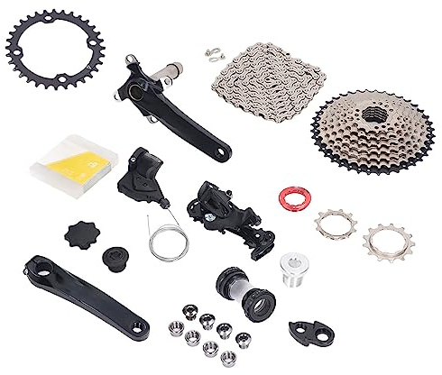 Groupe 9 Vitesses, Roue à Manivelle en Alliage D'aluminium avec Levier de Changement de Vitesse, Dérailleur Arrière pour Vélos de Groupe D9 Vitesses (Plateau 32T)