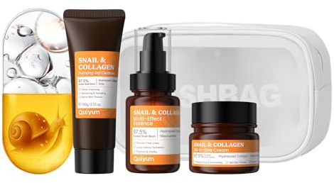QUIYUM Cura del viso con bava di lumaca, set per la cura della pelle da 3 pezzi, con latte detergente, crema per il viso con estratto di lumaca, siero alla bava di lumaca, per tutti i tipi di pelle