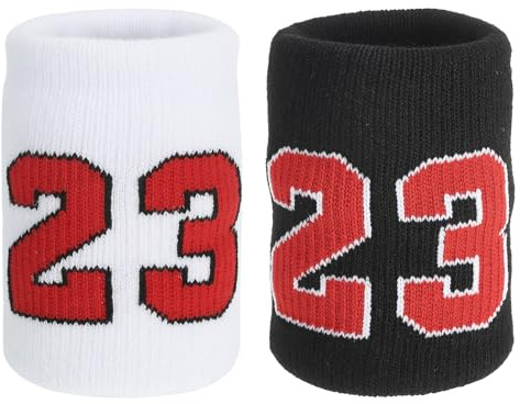 PATIKIL Fascia Da Polso sport Per Uomini E Donne, 2 Pezzi Fascia Da Polso Traspirante Assorbente Numero 23 Per Basket Calcio Baseball Corsa Palestra, Nero/Rosso