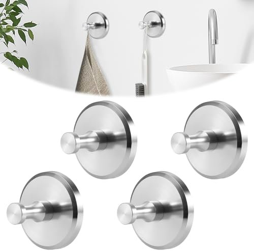 Starvortex 4pc Ganchos Ventosa Baño, Fuerte Colgador Toalla Baños Adhesivo, Perchas Baños sin Taladro, Reutilizable Plata Ganchos Ventosa Vacio, Ventosas para Azulejos Cocina Acesorios Cuartos Baño