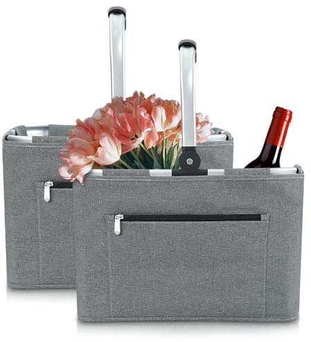 Diurwur®2 st bärkorg, vikbar 30 l, shoppingkorg, stor picknickkorg med vadderade handtag, hopfällbar korg, shoppingväska med aluminiumram, stabil korg, perfekt för resor/picknick/shopping/present