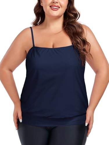 Ocean Blues Costume da bagno da donna taglie forti a fascia tankini top ampio senza fondo, blu navy, 3XL plus