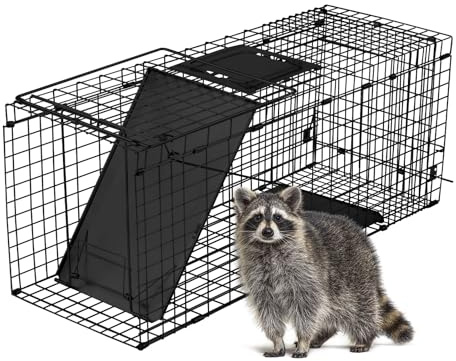 Outvita 32 Live Animal Cage Trap, Iron Door Steel Wire Mesh, Catch Release Humane Rodent Outdoor Heavy Duty Cage for Squirrel, Stray Cat, Chipmunk, Rat, Raccoon, Groundhog, Skunk, Rabbits, Black