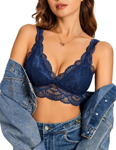 Avidlove Soutien-Gorge en Dentelle pour Femme, Soutien-Gorge Sexy au Quotidien, sans Armatures, col en V, brassière Respirante, Bonnets emboîtants,Lingerie en Dentelle