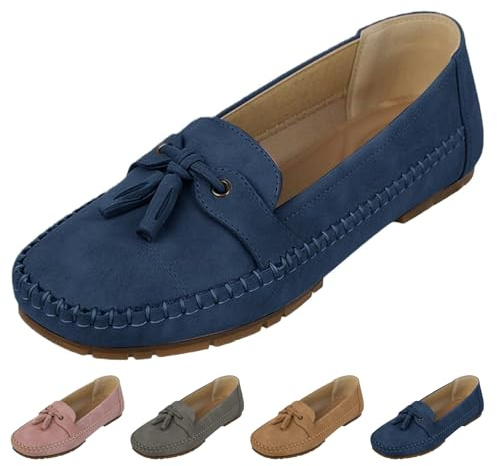 Mocasines ortopédicos de cuero para mujer, ligeros, transpirables, sin cordones, con soporte de arco, elegantes zapatos de vestir casuales para el trabajo, la oficina, azul oscuro, 37 EU