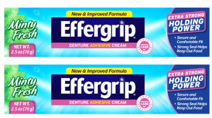 Effergrip Denture Adhesive Cream, Extra Strong Holding Power, 2.5 oz. (Pack of 2)