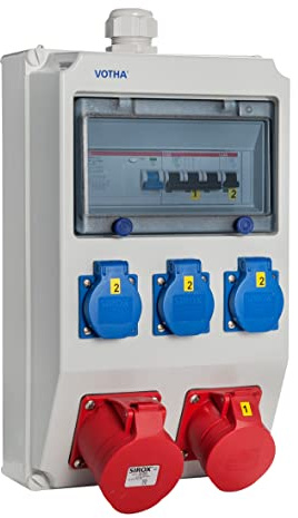 VOTHA® Wandverteiler - verdrahtetWOLFSBURG mit FI-Schalter Steckdose 230 V~ 3, CEE 16 A, 400 V~ 1, CEE 32 A, 400 V~ 1, LS 16 A, 1-polig, C 1, LS 16 A, 3-polig, C 1