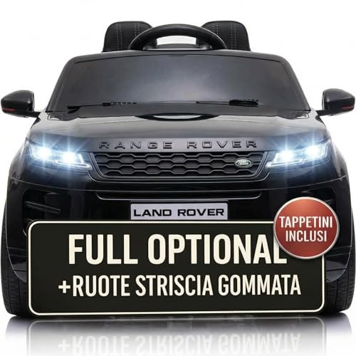 TOYSCAR Macchina Elettrica Per Bambini Range Rover Evoque Full Optional con TAPPETINI INCLUSI Auto Elettrica Per Bambini Telecomandata Sedile In Pelle Porte Apribili Doppio Motore Elettrico 12V (Nero)
