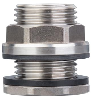 RAINPAL SSBF020 Stainless Steel 304 Bulkhead Tank Fitting (Double Female 1/2” NPT/FIP and Male 3/4 MHT Garden Hose Threaded, w/Step Gasket) (1)