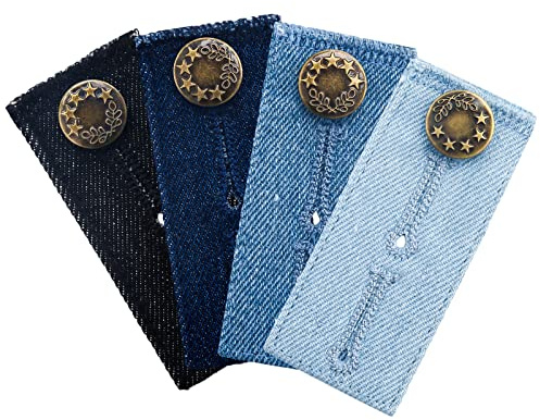 LUTER 4pcs Adjustable Waistband Extenders Jeans Extenders with Mental Button for Pregnancy Men Women Trousers Pants Slacks Skirts (4 Colors)