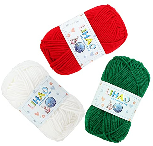 LIHAO 3 Stück Acrylwolle 50g x 3 Farben Wolle Zum Häkeln Strickgarn Handstrickgarn Zum DIY Basteln Kunstwerk