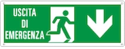 Social Crazy - Segnale di uscita di emergenza in alluminio, 30x12 cm, Montaggio a parete, Verde, Funzionale/Informativo