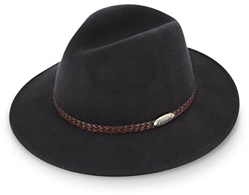 fiebig Casual Traveler ullfilthatt | Crushable & vattentät rullhatt med flätat läderbandsset, antracit, 56 cm