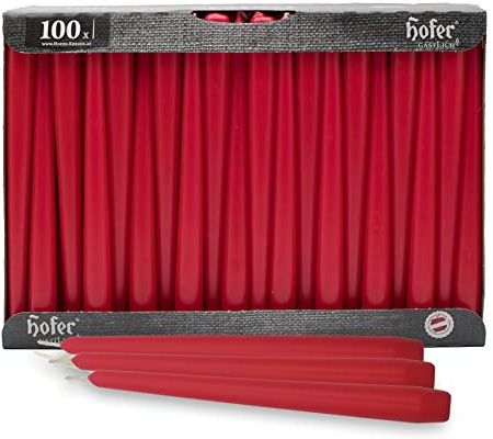 Hofer Candele per Candelabri - 23 x 250 mm - Colore Rosso - Set di 100 Candele Coniche Lunghe - Lunga Durata di 7 Ore - Non Profumate - Qualità RAL