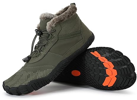 Dinint Wide Toe Shoes Men Women Barefoot Warm Winters Minimalist Cross Trainer Casual Hiking Cotton Boots Sneakers Army Green