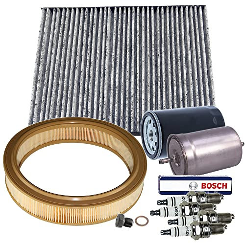 BESTPRICE Inspektionspaket Filterset mit 1x Ölfilter, 1x Luftfilter, 1x Innenraumfilter (Pollenfilter), 1x Kraftstofffilter, 4x Zündkerze WR8DC+, Kompatibel mit VW GOLF 3 (1H1), VENTO (1H2)
