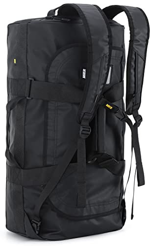 MIER Sporttasche Herren Wasserresistente Reisetasche 60L groß Heavy Duty Convertible Sportrucksack mit Rucksackgurten und Schuhfach für Fitnessstudio, Sport, Reisen, Duffle Bag-Schwarz