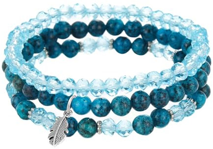 GoPaw Perlenarmband Stretch Damen Armband, Kristall Stretch Damen Armband Mehrschichtiges Boho Armbands für Frauen Geburtstagsgeschenk (Hellblau)