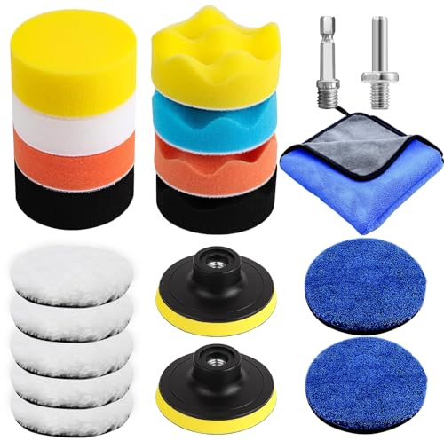 20 Stück Polieraufsatz Akkuschrauber Auto Set, 80mm Polierschwamm Polierpads für Exzenter Poliermaschine Schleifmaschine. Polierset Auto Ideal für Auto Polieren, Schleifen, Wachsen (80mm)