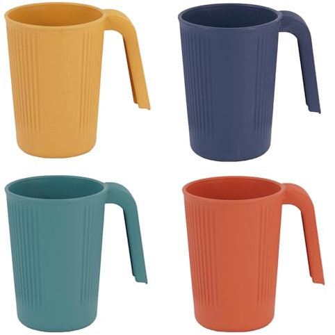 4 Pack of Plastic Cups with Handles,350ml Stacking Camping Mugs,Unbreakable Lightweight Drinking Cups,Hot or Cold Water Milk Tea Tumblers,Dishwasher and Microwave Safe for Kitchen,Picnics,Travels