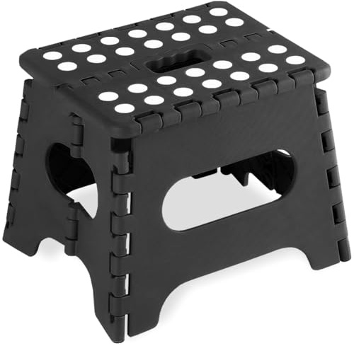 ATEK 12 Inch Super Strong Folding Stool - Anti Slip Multi Purpose Foldable Stool for Home, Kitchen and Workplace - Lightweight Heavy Duty Folding Step Stool for Children & Adult (Black, Medium)