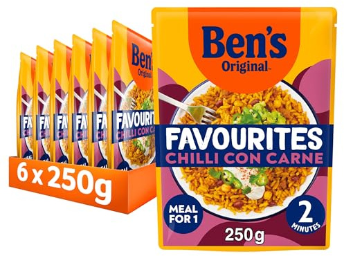 Bens Original Favourites Chilli con Carne Minced Beef and Vegetable ready in 2 minutes Microwave Rice Meal serves 1 multipack 6x 250g