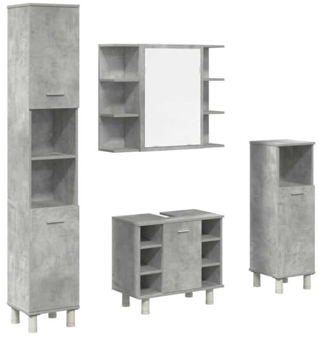 vidaXL 4-TLG. Badmöbel-Set Betongrau Holzwerkstoff, Badmöbelset, Badezimmerschrank, Unterschrank Bad, Badmöbel, Unterschrank Badezimmer