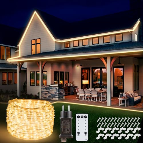 10 m 400 LED manguera cadena de luces exterior conectable (diámetro: 5,5 mm), luz blanca cálida LED manguera de luz con mando a distancia, para jardín, balcón, patio