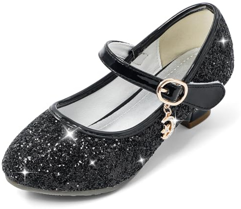 Cheerful Mario 5-10 Ans Chaussures Princesse Filles Paillettes Ballerines Mary Jane à Talon Scintillantes pour Enfant Noir 36 EU