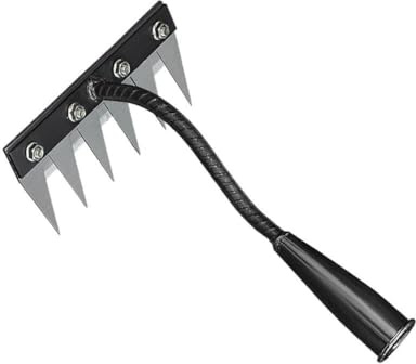 LZYWOD Rastrello da giardino in acciaio al carbonio – Strumento per rimuovere erbacce da giardino, 5-8 denti, cura delle mani, per diserbo e rastrello da prato
