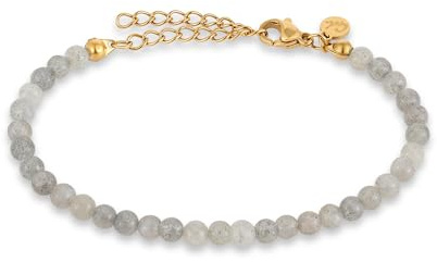 GD GOOD.designs Perlenarmband Damen mit echten Naturstein Perlen 4mm | Verstellbares Edelstein Armband mit 18K Vergoldung (15-19 cm) | Wasserfeste Regenbogen Mondstein Armkette